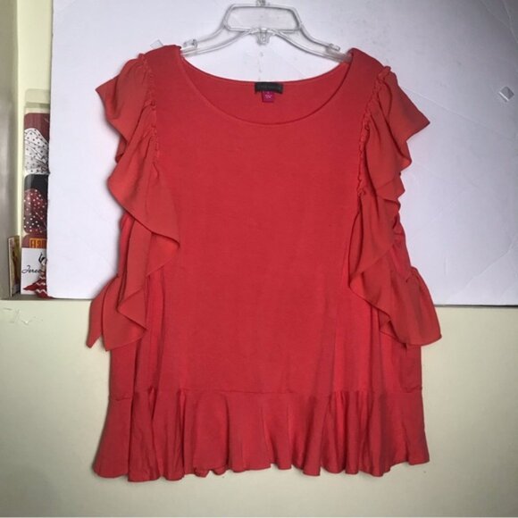 Vince Camuto Butterfly Flutter Sleeves Top Ruffle Fairy Red Tee Shirt Stretch L - Picture 11 of 12